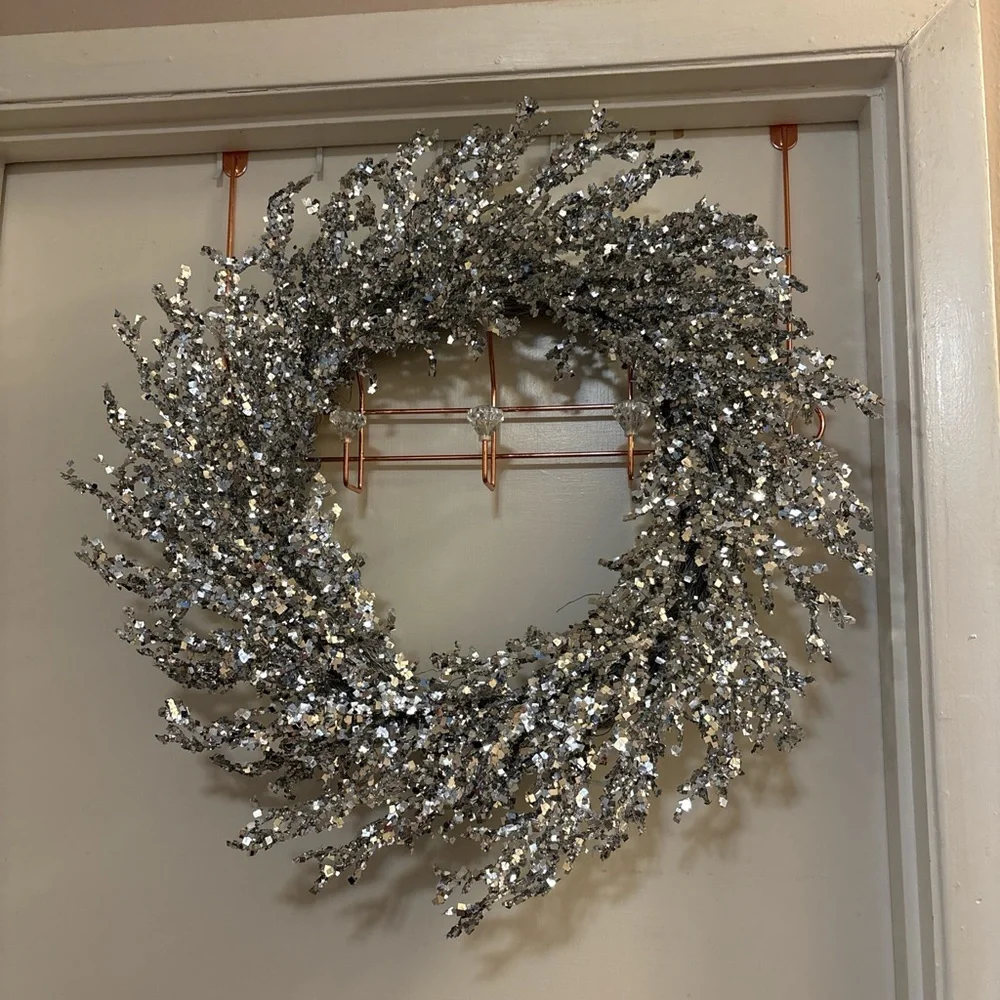 Silver Glitter Holiday Wreath - Sparkling Door Decoration